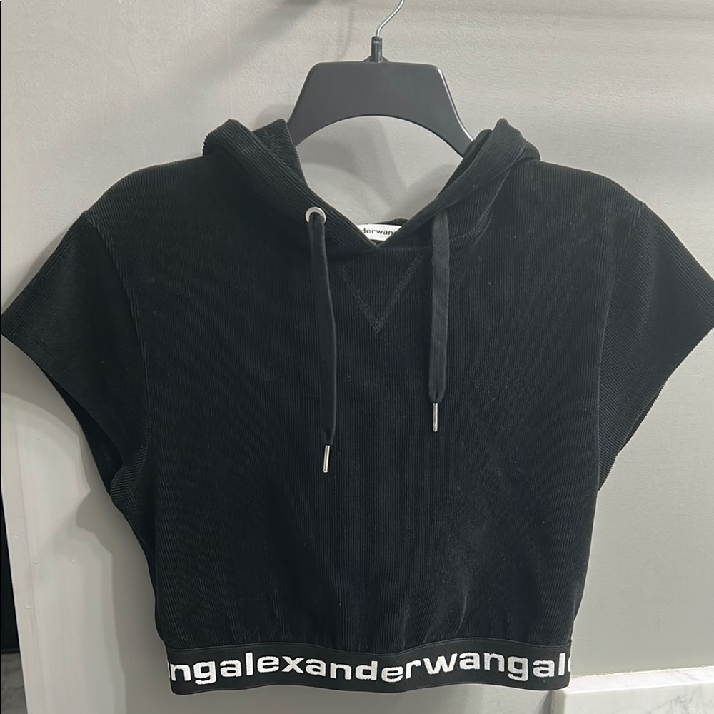 Alexander Wang Black Cropped Hoodie Top